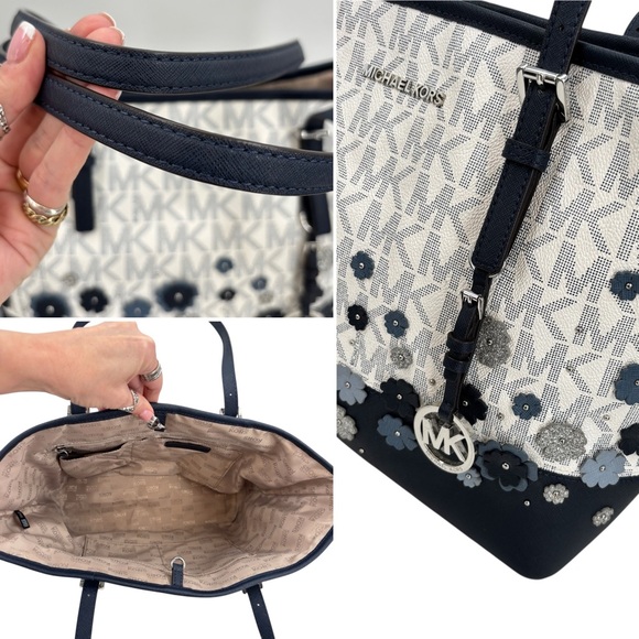 Michael Kors Navy Floral Carryall Tote Bag - Picture 10 of 10